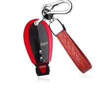 HIBEYO Smartkey Coque de Protection en Silicone pour clé Chrysler pour Dodge Journey Ram pour Jeep Commander Cherokee Télécommande Porte-clés Protection Pochette de clé Rouge