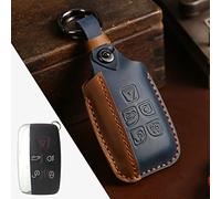 HIBEYO Smartkey Étui de Protection en Cuir pour clé de Voiture Land Rover pour Discovery4 Freelander2 Range Rover Sport Evoque pour Jaguar XE XF XJ F-Pace avec Porte-clés Bleu