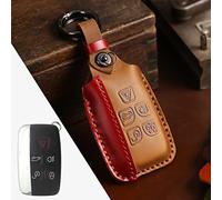 HIBEYO Smartkey Étui de Protection en Cuir pour clé de Voiture Land Rover pour Discovery4 Freelander2 Range Rover Sport Evoque pour Jaguar XE XF XJ F-Pace avec Porte-clés Marron B