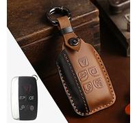 HIBEYO Smartkey Étui de Protection en Cuir pour clé de Voiture Land Rover pour Discovery4 Freelander2 Range Rover Sport Evoque pour Jaguar XE XF XJ F-Pace avec Porte-clés Marron