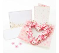 HIBINO 3D Pop-Up Sakura Heart Card with Slide-Out Message Note - Handcrafted Floral Design - Perfect for Anniversaries, Birthdays, Weddings and More - Designed in Japan