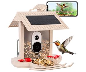 HiBirds Mangeoire Oiseaux Automatique avec Caméra Intégrée - Observatoire Intelligent Beige, Panneaux Solaires - HB-F1-BEIGE