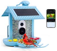HiBirds Smart Bird Feeder - Observatoire d’oiseaux connecté avec caméra intégrée et panneaux solaires bleu - HB-F1-BLUE