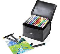 Hibisaws Marqueurs Double Pointe, Séchage Rapide en Une Seconde, Marqueur Permanent Avec étui de Sac en Tissu Noir, pour Artistes et Adultes à Colorie (120)