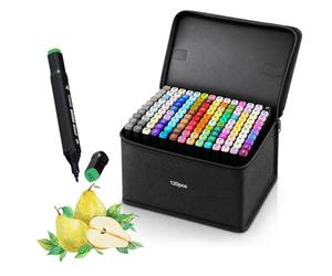 Hibisaws Marqueurs Double Pointe, Séchage Rapide en Une Seconde, Marqueur Permanent Avec étui de Sac en Tissu Noir, pour Artistes et Adultes à Colorie (120)