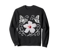 Hibiscus Blanc avec Papillons et Accents tourbillons Formes Mania Sweatshirt