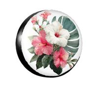 Hibiscus Blanc Et Monstera À L'Aquarelle Housse Roue De Secours Anti Poussière Neige Housse De Pneu Antipoussière Couverture De Roue De Secours pour Remorque Vus Camping-Car 15inch