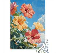Hibiscus Ciel Nuage 1000pcs Mini Puzzle pour Adultes Difficile | 38x26cm Papier Décoration De Salon Coupe Précise Cadeau D'anniversaire Relaxation