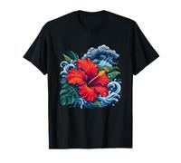 Hibiscus Fleur Océan Vagues Tropical Storm Scène T-Shirt