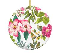 Hibiscus Fleurs Impression Arbre de Noël Décoration de Noël Personnalisée en Céramique à Suspendre pour Adultes Idées Décoration de Vacances