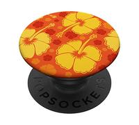 Hibiscus Flower Beach Hawaiian Exotic Floral Orange Yellow PopSockets PopGrip Adhésif