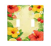 Hibiscus Plaque murale décorative en plastique pour double interrupteur, fraise tropicale, citron, jaune d'été, taille standard, pour salon, chambre à coucher, maison et bureau