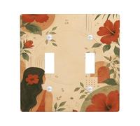 Hibiscus Plaque murale décorative pour double interrupteur, feuilles tropicales bohèmes, en plastique rouge, taille standard, pour chambre à coucher, salle de bain, cuisine, entrée