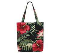 Hibiscus rouge tropical vintage Strelitzia floral,Sacs d'épicerie réutilisables, sacs fourre-tout de grande capacité, sac à bandoulière en toile