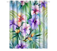 Hibiscus Tropical Chambre Rideau Occultant, Feuilles de Palmier Rideaux Oeillets, Fleurs charmantes Salon Draperies, Style hawaïen Panneaux de Rideaux intérieurs L132 x H214cm 2 Panneaux
