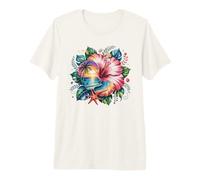 Hibiscus Tropical, Plage, Coucher de Soleil, Palmier, océan T-Shirt Haut de Gamme