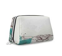 Hibiscus, trousse de maquillage, sac à cosmétiques, fond floral rétro avec hibiscus, organiseur en cuir, trousse de toilette réutilisable, vert jaune, M, Vert Jaune_7, Taille unique, Trousse de beauté