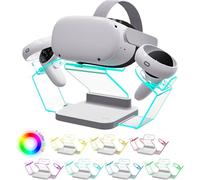 HiBloks Station de charge pour Meta/Oculus Quest 2, support VR lumineux pour Quest 2, contrôleur magnétique et chargeur d'affichage le plus tête avec 2 batteries rechargeables, couvercle de batterie