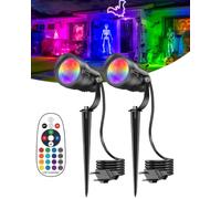 HIBOITEC 12W RGB Spot LED Extérieur avec Télécommande, Dimmable Multicolore | IP65 Étanche, La tête de Lampe Peut Pivoter de 270°, Spot Exterieur pour Terrasse Pelouse Chemins, Lot de 2