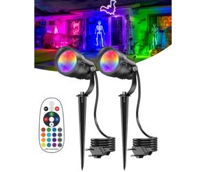 HIBOITEC 12W RGB Spot LED Extérieur avec Télécommande, Dimmable Multicolore | IP65 Étanche, La tête de Lampe Peut Pivoter de 270°, Spot Exterieur pour Terrasse Pelouse Chemins, Lot de 2