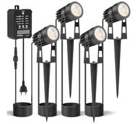 HIBOITEC 4Pcs Dimmable Spot Led Extérieur avec Minuterie ＆ Photo Capteur | 24W Transformateur, Basse Tension Projecteur Led Extérieur, IP65 Étanche, Blanc Froid Spot Jardin pour Cour, Arbre, Plantes