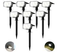 HIBOITEC Lampes Solaires Extérieur 59LED, Lot de 8 Lumiere Solaire Exterieur Jardin étanches IP65, Spot Solaire Ponctuelles Crépusculaires, 3 Niveaux de Luminosité pour le jardin, patio, 6000k blanc