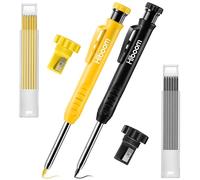 Hiboom 2 Pièces Crayon de Charpentier avec 14 Recharges, Marqueur de Crayon Mécanique à Long Nez à Trou Profond Outil de Marquage avec Affûteur Intégré pour Menuisier (Noir, Jaune)