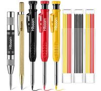 Hiboom 8 Paquets Set de Crayons de Charpentier, 3 Crayons de Charpentier Solides Colorés avec Taille-Crayon et Recharges, Poinçon Central Automatique, Kit d'Outils de Traçage en Carbure