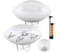 Hiboom Autographe doré avec support de présentation en acrylique - Pompe à air vierge - Ballon de football pour trophée, anniversaire, lycée, coaching, coaching, fête de championnat (1 pièce, blanc