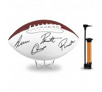 Hiboom Autographe doré avec support de présentation en acrylique - Pompe à air vierge - Ballon de football pour trophée, anniversaire de mariage, lycée, coaching, coaching, fête de championnat (1