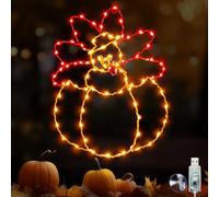 Hiboom Grande guirlande lumineuse en forme de citrouille de dinde avec minuteur, 8 modes alimentés par USB pour décoration d'automne, maison, fête, intérieur et extérieur (40,6 x 33 cm ; 85 LED)