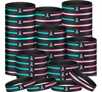 Hiboom Lot de 100 bracelets de sensibilisation au en caoutchouc violet bleu sarcelle pour sensibilisation aux agressions sexuelles pour homme et femme