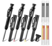 Hiboom Lot de 3 crayons de charpentier avec 24 recharges, crayon de charpentier mécanique de 2,8 mm, taille-crayon intégré, outil de marquage pour le travail du bois, crayon solide à long nez profond, crayon de construction à trou profond (couverture noire)