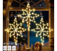 Hiboom Lot de 3 grandes décorations lumineuses de Noël de 61 cm, 8 modes, lumières de Noël en forme d'étoile de Bethléem avec minuteur, perles de lampe LED, cadre en fer, décorations de Noël à piles