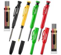 Hiboom Lot de 4 crayons de charpentier avec 24 recharges, crayon de charpentier mécanique de 2,8 mm, taille-crayon intégré, outil de marquage pour le travail du bois, crayon de construction solide à long nez profond