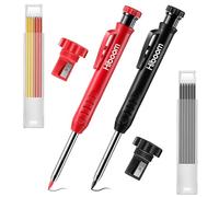 Hiboom Paquets de 2 Crayons de Charpentier avec 14 Recharges, Marqueur de Crayon Mécanique à Long Nez à Trou Profond avec Taille-Crayon Intégré pour Charpentier Menuisier (Noir, Rouge)