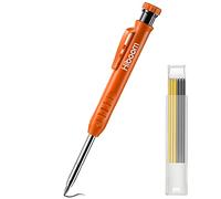 Hiboom Set de Crayon de Menuisier Solide avec 7 Fils de Recharge Taille-Crayon Intégré, Marqueur Porte-Mine à Long Nez et Trou Profond Outil de Marquage pour Charpentier Travail du Bois (Orange)