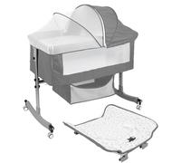 Hiborth Lit bébé 4-en-1 Multifonction avec Table à Langer, Berceau réglable sur 6 hauteurs, Filet de Protection et Panier de Rangement, Portable pour Nouveau-né Gris Taille Unique