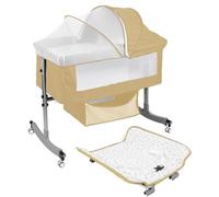 Hiborth Lit bébé 4-en-1 Multifonction avec Table à Langer, Berceau réglable sur 6 hauteurs, Filet de Protection et Panier de Rangement, Portable pour Nouveau-né Kaki Taille Unique