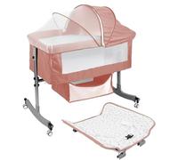 Hiborth Lit bébé 4-en-1 Multifonction avec Table à Langer, Filet de Protection et Panier de Rangement, Berceau réglable sur 6 hauteurs Rose Taille Unique