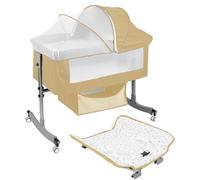 Hiborth Lit bébé 4-en-1 Multifonction avec Table à Langer, Filet de Protection et Panier de Rangement, Berceau réglable sur 6 hauteurs Kaki Taille Unique