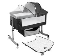 Hiborth Lit bébé 4-en-1 Multifonction avec Table à Langer, Filet de Protection et Panier de Rangement, Berceau réglable sur 6 hauteurs Noir Taille Unique