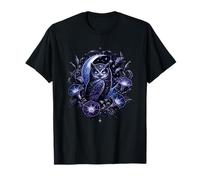 Hibou céleste sous Croissant de Lune Nuit Fleurie T-Shirt