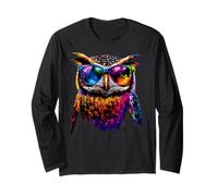 Hibou Coloré Couleurs Arc-en-Ciel Pop Art Grand-duc Hiboux Manche Longue