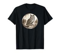 Hibou Cornu, Clair de Lune, forêt, Gravure Sauvage, Illustration T-Shirt