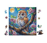Hibou dans Un Arbre Fleuri at Moonlight 100 Pièces Puzzle Adolescent en Carton Anti-Déchirure Difficulté Moyenne Activité ÉduChative Jeu De Société Cadeau Anniversaire Pas Cher 28x28cm