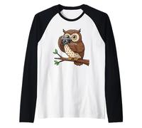 Hibou de Dessin animé Tenant l'appareil Photo thème Animal Manche Raglan