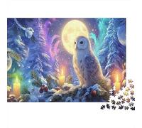 Hibou de l'hiver Puzzle 1000 Pièces pour Adultes Et Enfants Owl Mignon dans Une Nuit hivernale enneigée Décoration Moderne Jeu Cadeau Unique Décoration Murale Cadeau