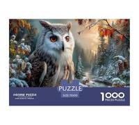 Hibou des neiges Puzzle 1000 Pièces Jouet en Bois Cadeau Unique Décoration Intérieure Forêt de pins enneigée Challenge Toy pour Adultes Et Enfants À Partir De 12 Ans 70x50cm/1000pcs