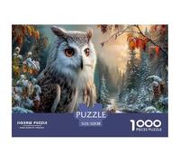 Hibou des neiges Puzzle 1000 Pièces Jouet en Bois Divertissement Créatif Décoration Intérieure Forêt de pins enneigée Challenge Toy Adultes & Enfants des 14 Ans 52x38cm/1000pcs